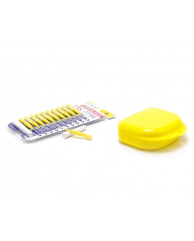 DentalPro i Shape Interdental Brush Yellow Size 2 & MASEL Retainer Box Fluorescent Yellow Super Tuff - Combo