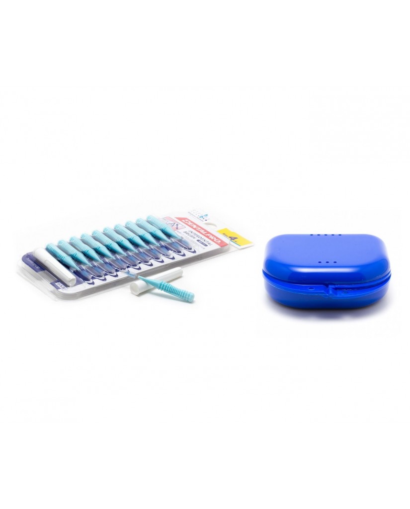 DentalPro i Shape Interdental Brush Blue Size 4 & MASEL Retainer Box Blue Super Tuff - Combo